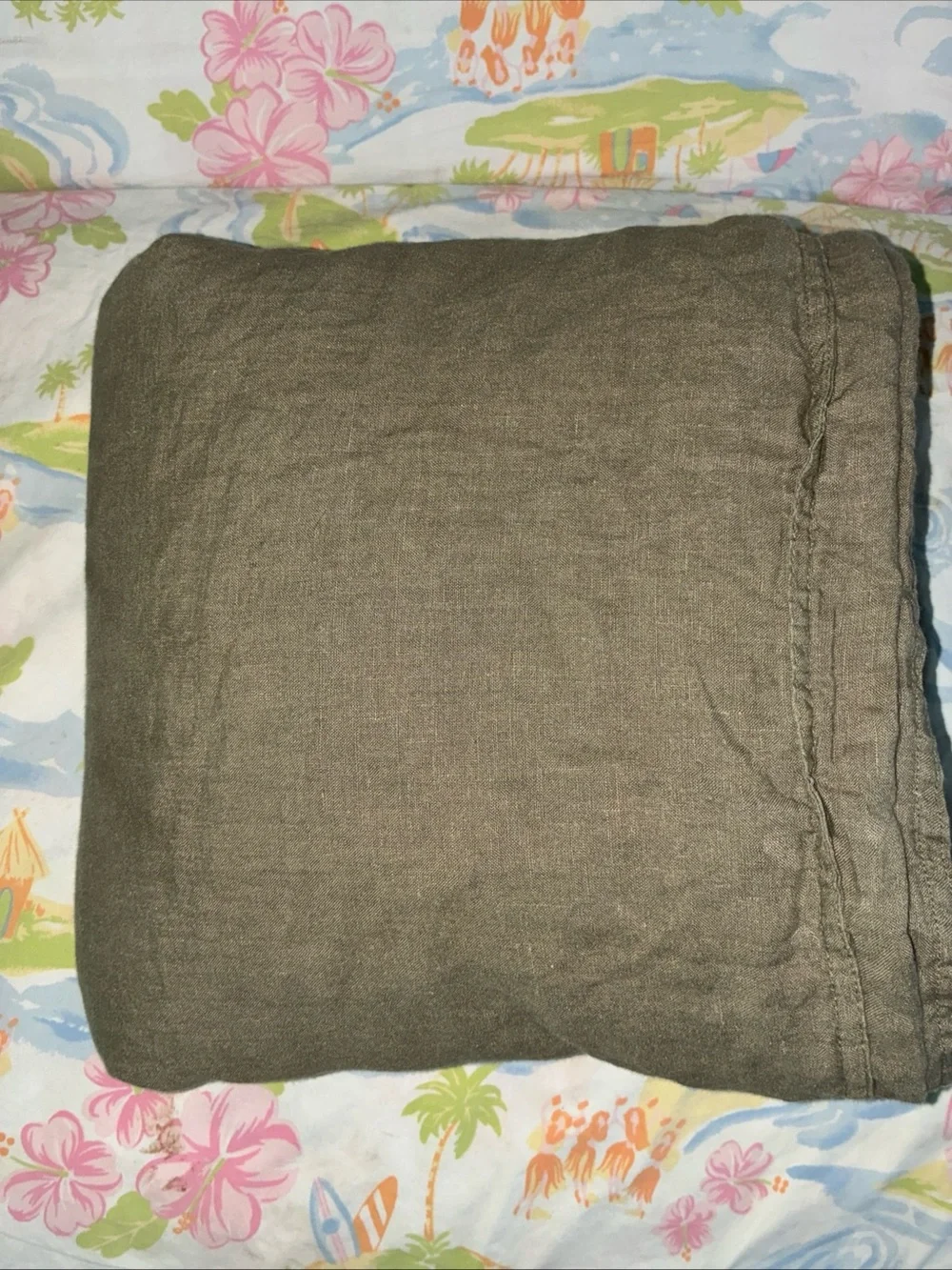 XZ XIFA Olive Green Linen Duvet Cover Full Queen 100% Washed French Flax Linen